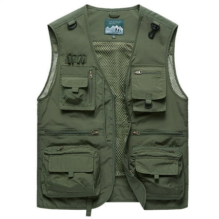 Aayomet Men s Outerwear Vests Emergency Field Fishing Multi Pocket Vest (Green XXXL)