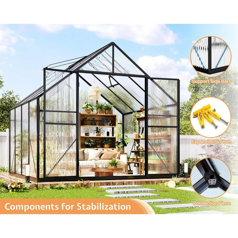 JJ house 専用 Papajet 6x12 FT Hybrid Polycarbonate Greenhouse with