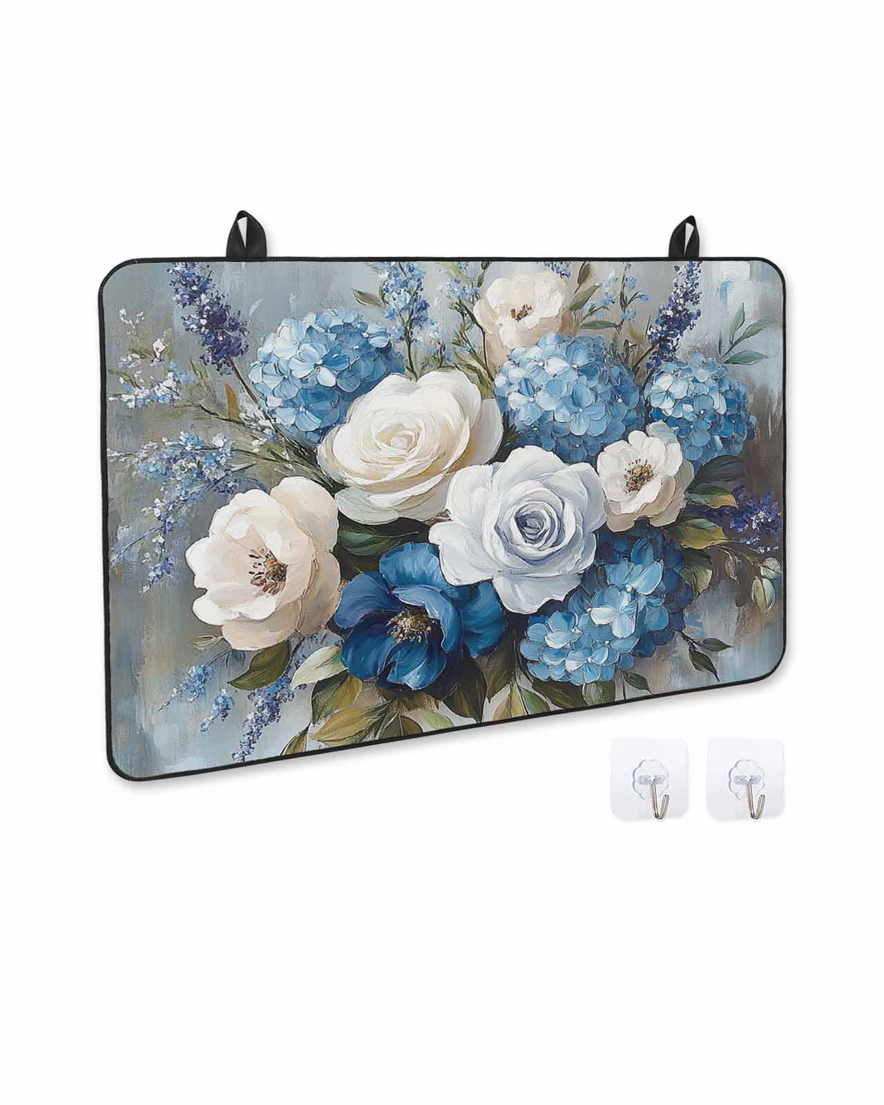 nqOlkjepod Large Induction Cooktop Protector Mat 24"x21", White Blue Spring Floral Stove Top Covers for Electric Stove, Pastoral Flowers Retro Stove Burner Cover Mats, Glass Top Stove Cover