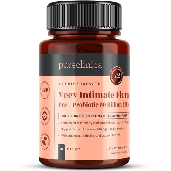Veev Intimate Flora – Vaginal & Gut Microbiome Support – 50 Billion CFU Probiotics with Prebiotics, Cranberry, D-Mannose & Hyaluronic Acid – 90 Vegan Caplets (3-Month Supply)
