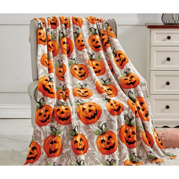 Kate Aurora Halloween Happy Jack O' Lantern Pumpkins Ultra Plush Accent Fleece Throw Blanket - 50 in. x 60 in.