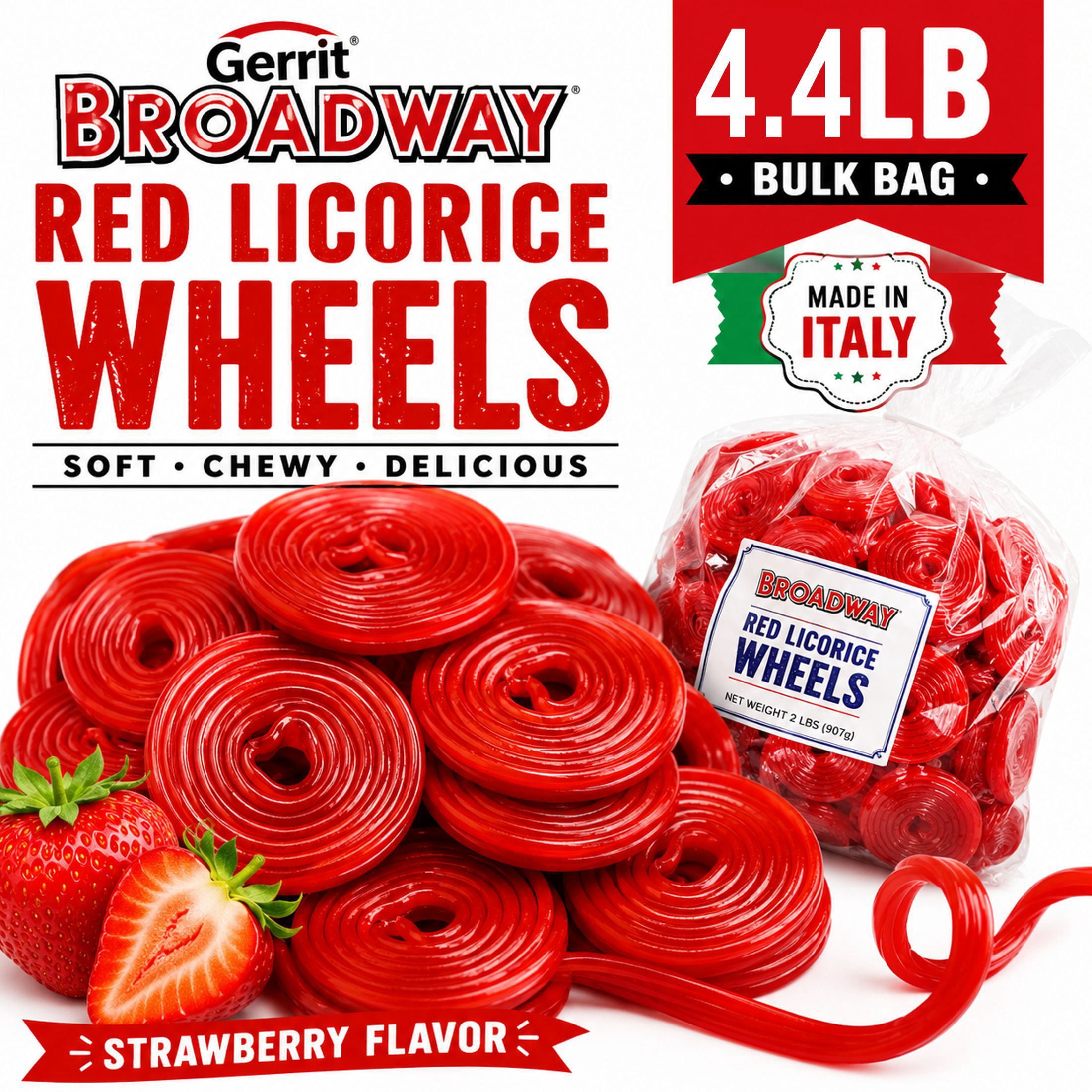 Gerrit J Verburg Strawberry Licorice Wheels Soft Chewy Candy 4.4