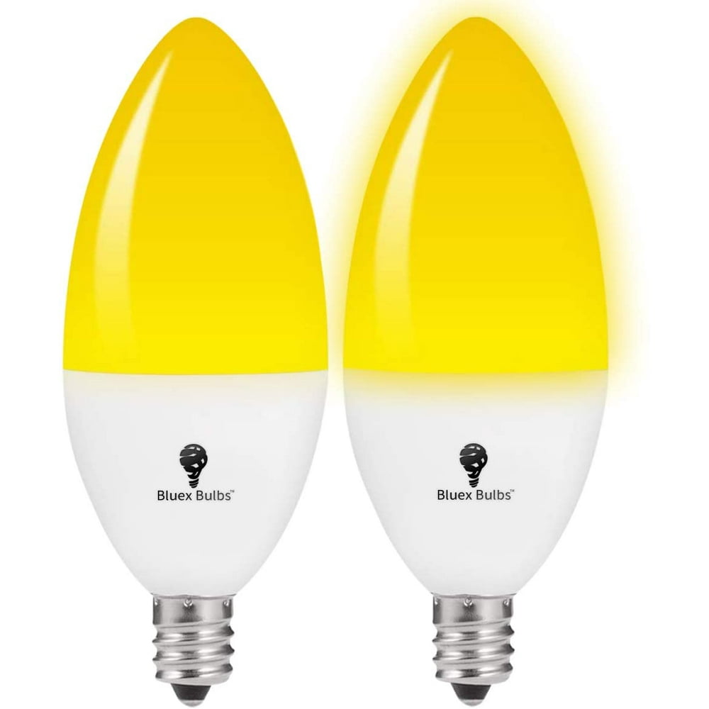 2 Pack LED Dusk to Dawn 6W E12 Bug Light Bulbs, Yellow Bulb, 65W