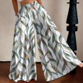 thumbnail image 2 of KDDYLITQ Flowy Pants for Women Petite Palazzo Floral Printed Loose Fit Trousers Summer Beach Wide Leg Elastic High Waisted Pants with Pockets Green 2XL, 2 of 7