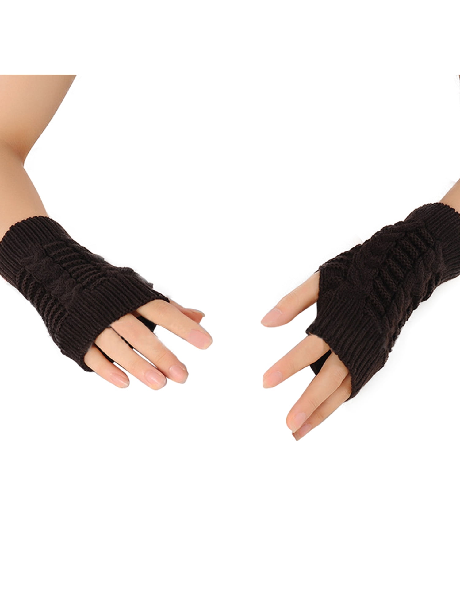 Women's Soft Fingerless Knitted Winter Wrist Warmer Mitten Plain Gloves