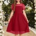thumbnail image 2 of Ashirexll Robe d'Été pour Filles Enfants Col Rond Couleur Unie en Maille Manches Courtes Pois Tunique Ligne A pour Enfants, 2 of 5