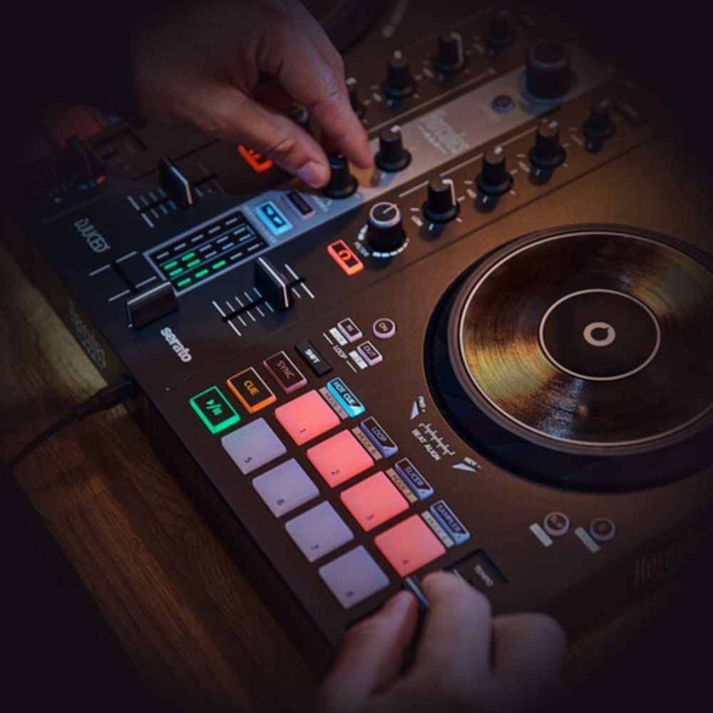 Hercules DJControl Inpulse 300 2-Deck USB DJ Controller for Serato DJ Lite and DJUCED Bundle with 6' Comprehensive Standard Series 3.5mm Stereo Mini Plug To 2 RCA Plugs Audio Cable