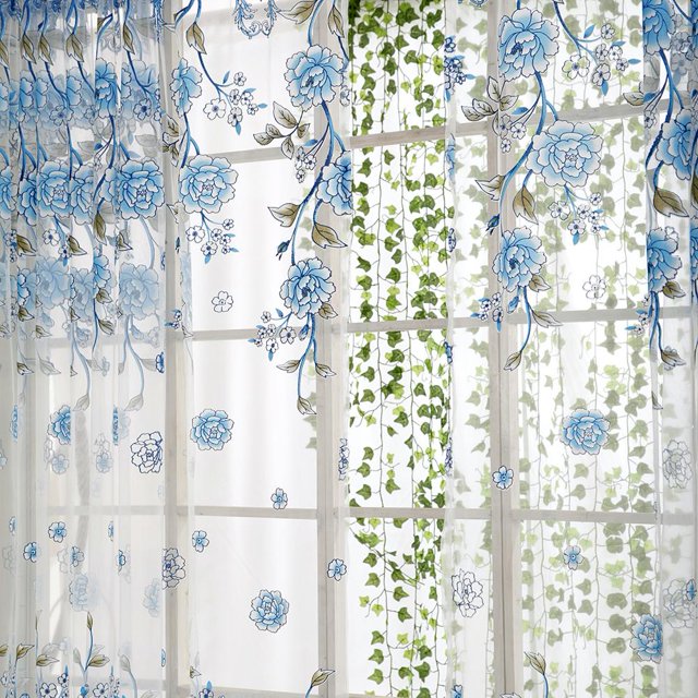 4 cortinas de peonía para sala de estardormitoriopuerta de casaventana (azul)