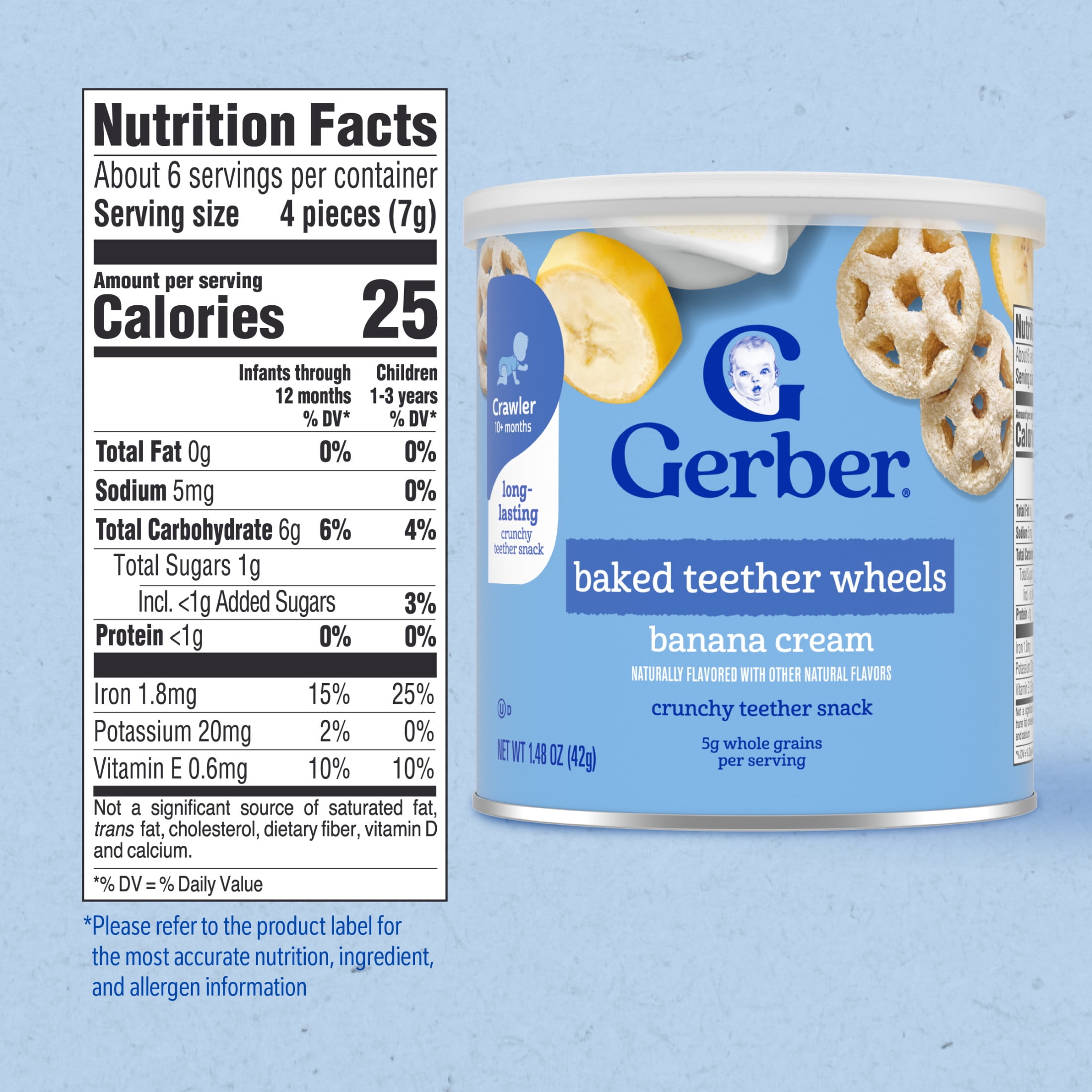 (4 pack) Gerber Snacks for Baby Teether Wheels, Banana Cream, 1.48 oz Canister