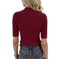 thumbnail image 4 of Slim Fit Mock Neck Short Sleeve Ribbed Knit Tops Womens Breathable Dressy Casual Business Layering Shirts, #03 Wine, XL, 4 of 6