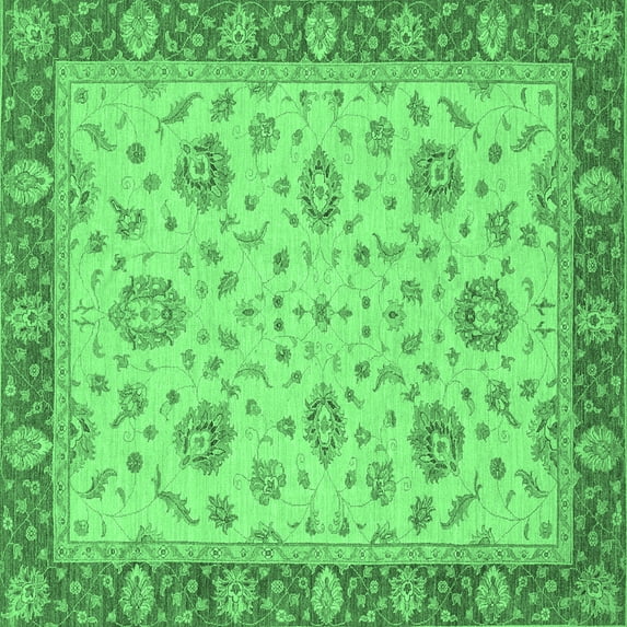 Ahgly Company Indoor Square Oriental Emerald Green Traditional Area Rugs, 7' Square