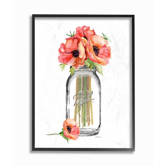 Stupell Industries Mason Jar Poppys Graphic Art Black Framed Art Print Wall Art, 24x30, by Amanda Greenwood