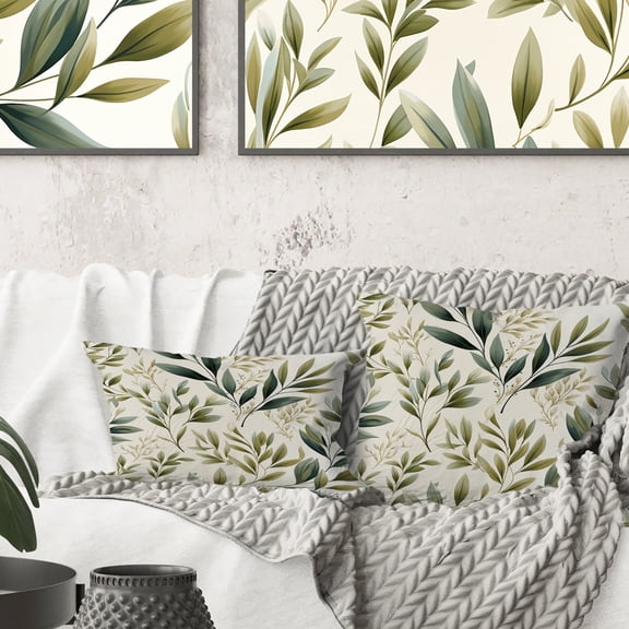 Designart "Leaves in Tranquil Arrangement" Plants Printed Throw Pillow