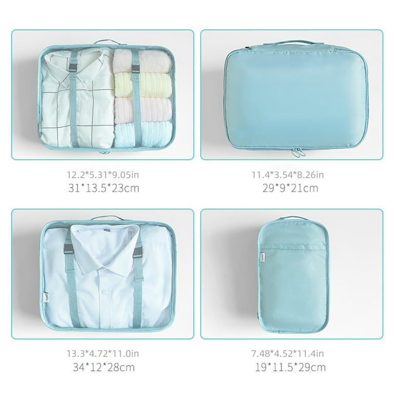 70D Ultralight Compression Packing Cubes Packing Organizer with Shoe Bag  for Travel Accessories Luggage Suitcase Backpack（6Set） - Teal