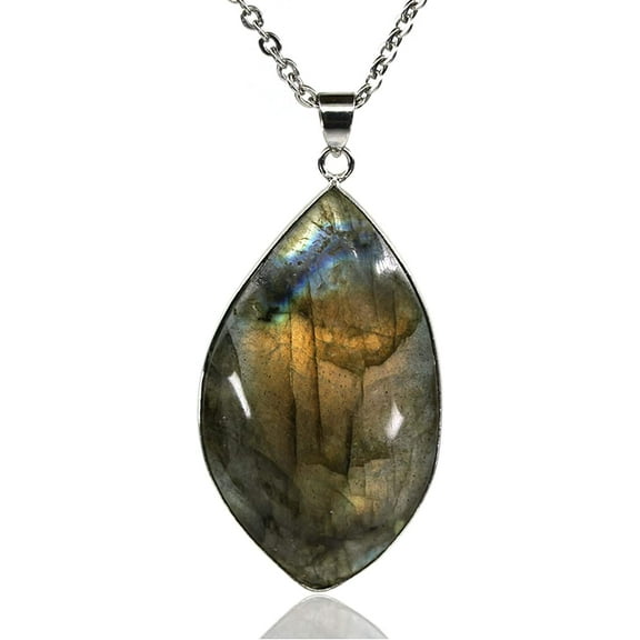 Angelstones Gemstone Natural Labradorite Charm Pendant Necklace 20"