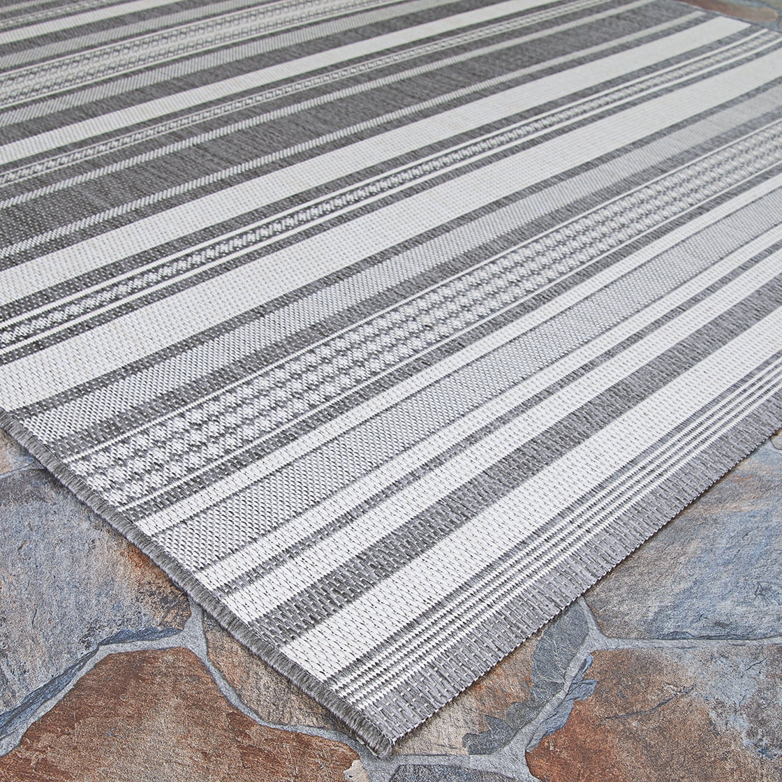 Couristan Recife Gazebo Stripe Indoor / Outdoor Area Rug, Champagne- Grey, 8'6" Square