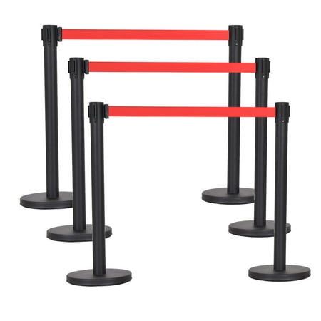 Beltrac 3000 Retractable Belt Stanchion - Costway 6Pcs Black Stanchion Posts Queue Pole Retractable Red Belt Crowd Control Barrier