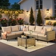 thumbnail image 5 of Ovios 7 Pieces Outdoor Patio Furniture Set PE Wicker Rattan Sofa Set with Solar Table, Beige, 5 of 8