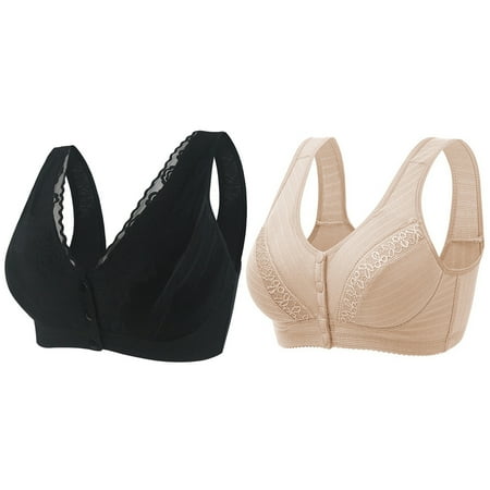 

Pretty Comy 2 Pack Plus Size Front Closure Bra Perfect Wireless Cotton Sleep Bras for Women 36