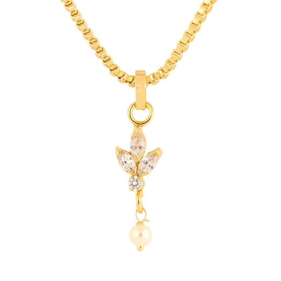 Efulgenz Indian Cubic Zirconia CZ Crystal Faux Pearl Pendant Chain Necklace Jewelry for Women