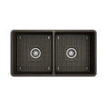 thumbnail image 5 of BOCCHI Classico Farmhouse Apron Front Fireclay 33 in. Double Bowl Kitchen Sink with Protective Bottom Grid and Strainer in Matte Brown, 5 of 5