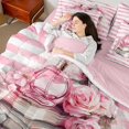 thumbnail image 4 of Manfei Romantic Flower Rose 7-Piece Twin Bedding Sets,Chic Women Perfume Bedding Comforter Set,Pink White Stripes Line Sheet Sets For Girl,Luxury Bedroom Decor Reversible, 4 of 8