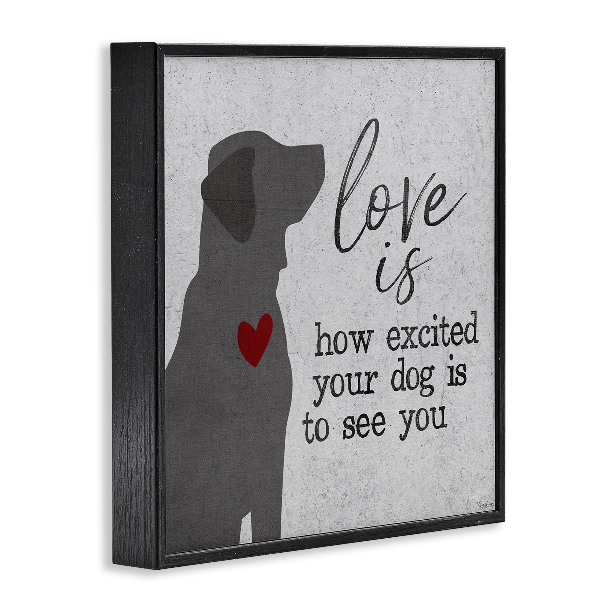 Stupell Industries Love Is Excited Dog Pet Phrase Typography Painting Black Framed Art Print Wall Art, 24 x 24