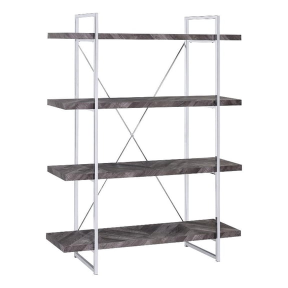 Pemberly Row Contemporary 4-shelf Wood Bookcase Rustic Gray Herringbone