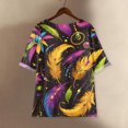 thumbnail image 4 of Mardi Gras Shirts Womens Glitter Mask Print Short Sleeve Blouse Feathers Print Crew Neck Green Tunic Tops Orange S, 4 of 4