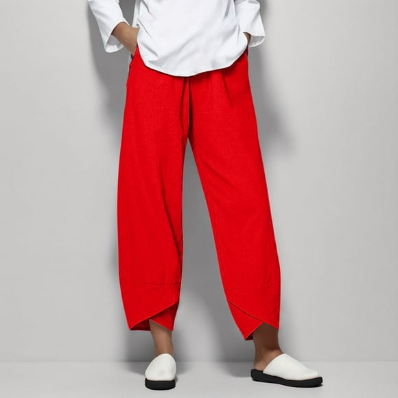 DondPO Halara Pants Women,Lounge Pants Women Pocket Women Pant Waist Pant Pants Solid Elastic Casual Loose Pants Sweatpants Women,Pants for Women,Red Pants S