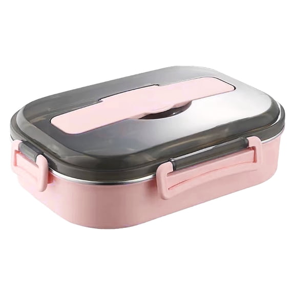 Thermal Insulated Lunch Box Bento Container 2-Layer 1-Piece - Portable Metal Stainless Steel Hot Food Bento Boxes for Adults Outdoor Picnic Travel, Lunch Container, 4 Compartments(Pink,11x8.2x2")