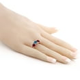 thumbnail image 3 of Gem Stone King 18K Rose Gold Plated Silver 3-Stone Ring Heart Shape Persian Blue Moissanite and Created Ruby Red (2.72 Cttw, Size 7), 3 of 3