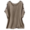 thumbnail image 5 of Women's Linen-Blend Loose Tunic Tops Round Neck Short Sleeve T-Shirts with Sleeve Button Detail Perfect for Home Daily Outgoing, 5 of 5