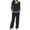 Navy, variant on BELLZELY Pajamas for Women Plus Size Women Fashion Splicing Sets Lounge Wear Home Sleepwear Long Sleeve Tops+Pants