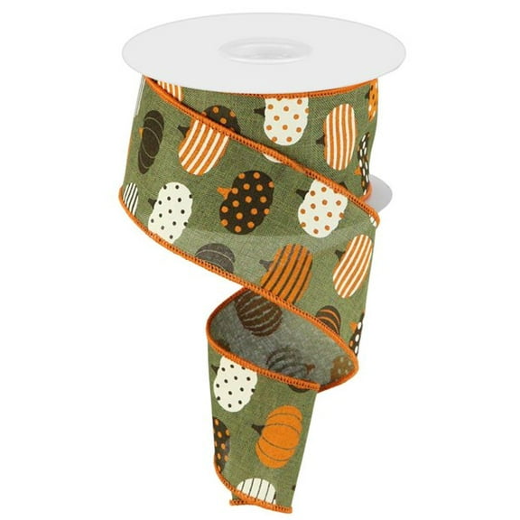 Leopard Patterned Pumpkins on Canvas Wired Edge Ribbon, 10 Yards (Cream, Orange, 2.5 Inch)