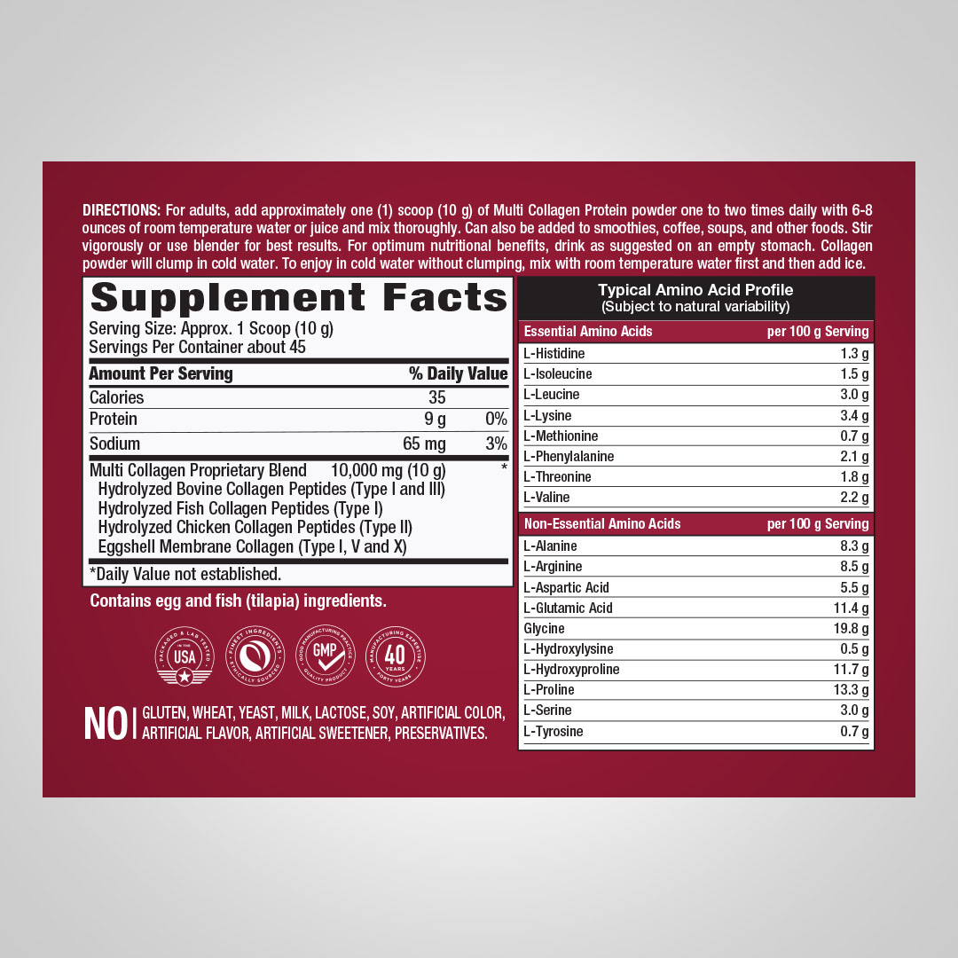 Multi Collagen Protein Powder | 10,000mg | 16 oz | by Piping Rock