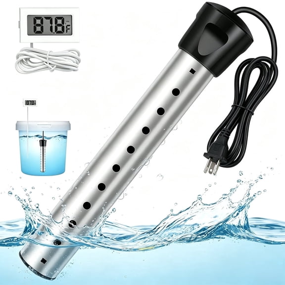 2000W Immersion Water Heater, Portable Submersible Heater with 304 Stainless Steel Guard, Digital Thermometer for Bathtub Pool Home Use