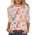thumbnail image 4 of CLOISE Summer Tops for Women 3/4 Sleeves Easter Plus Size Shirts Crewneck Holiday Pullover Bunny Holiday Blouses Pink L, 4 of 8