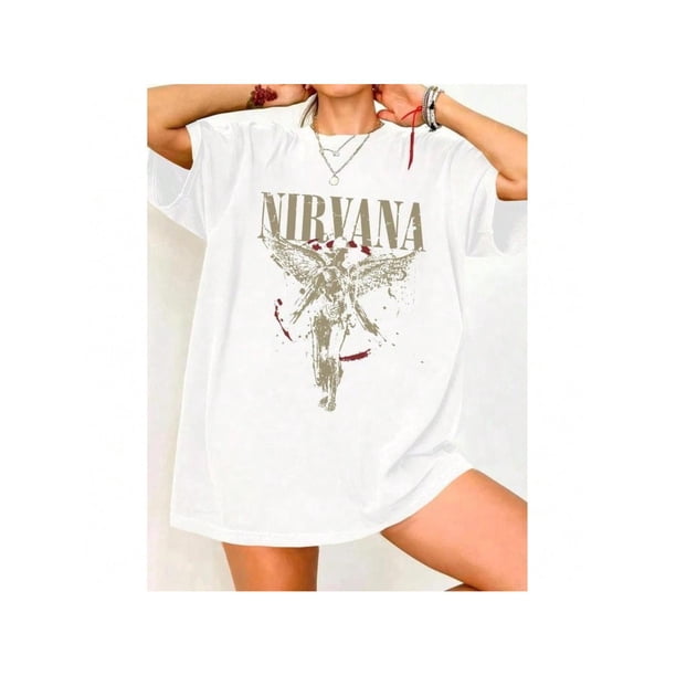 Women's Letter & angel Print Round Neck Tee, Vintage Casual Short Sleeve T-shirt for Daily Wear, Ladies Summer outfit