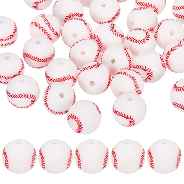35-Pack Cuentas de Pelotas Deportivas 15mm Blancas Redondas de Goma para Manualidades/ Pulsera/ Collar