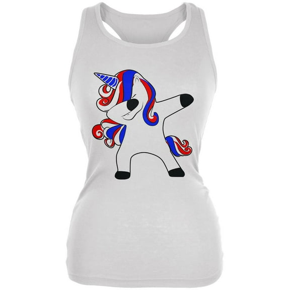 4th of July Dabbing Unicorn Americorn Juniors Soft Tank Top White LG