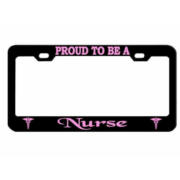 Proud to be a Nurse Heavy Duty Metal License Plate Frame Personalised/Car Accessories Car Tag Holder Cover (blk/Dark Pink)