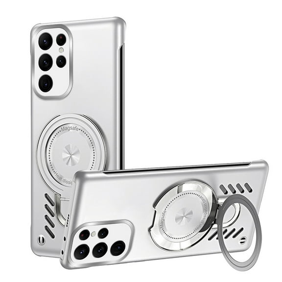 Designed for Samsung Galaxy S21 Ultra Case, Luxury Heat Dissipation Magnetic Ring Stand Back Case Shockproof Anti-Scratch Ultra Slim Frameless Lightweight for Men Women for Galaxy S21 Ultra, Silver