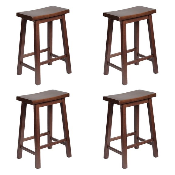 PJ Wood Classic Saddle Seat 24'' Kitchen Bar Counter Stool, Walnut (4 Pack)