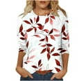 thumbnail image 2 of LYEAA Fashion Printed 3/4 Sleeve Tops for Women Round Neck Loose Fit T-Shirt Vintage Inspired Casual Blouse Vacation Spring Outfits Red S, 2 of 5