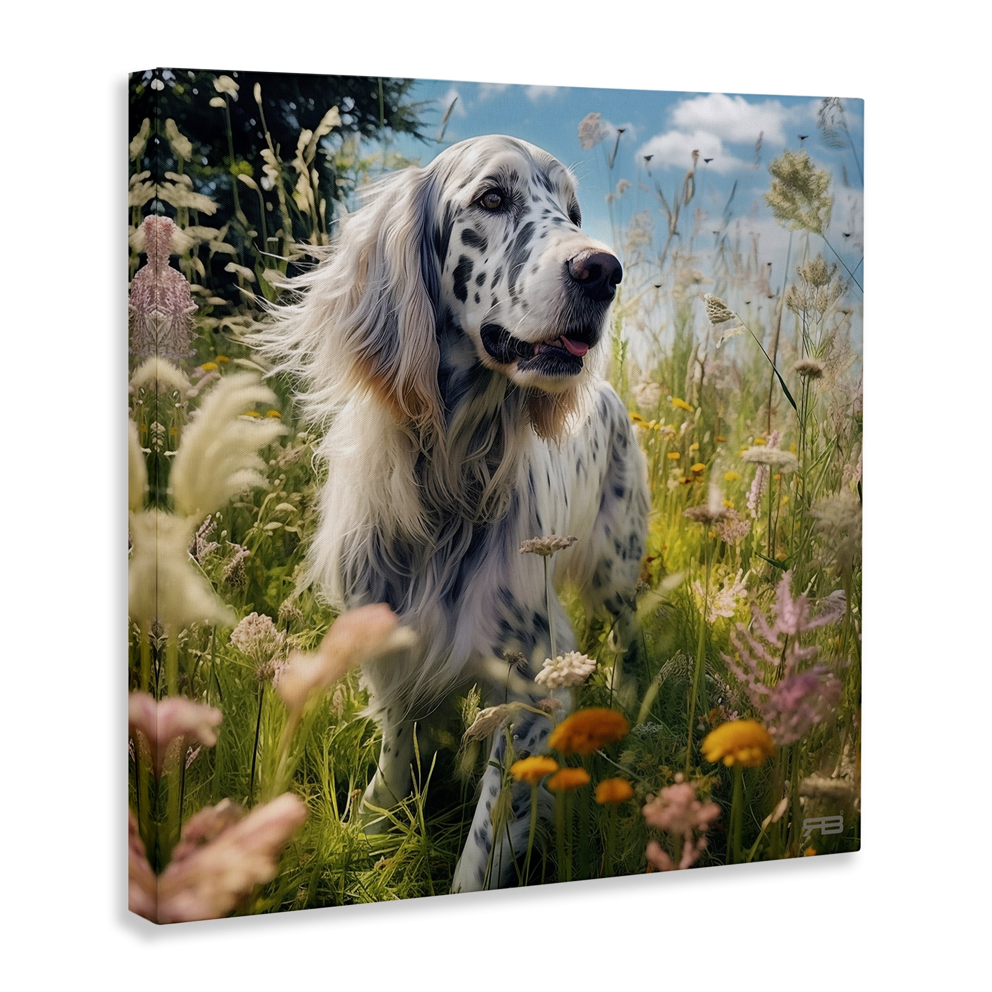 Stupell Industries Happy Dog Among Flowers Landscape Painting Gallery Wrapped Canvas Art Print Wall Art, 24 x 24
