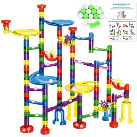 The Marble Game Kids Marble Run Set-154Pcs (90Translucent Pieces + 64Marbles) for Marble Race Track Game F-252 ()