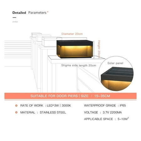 

Outdoor Lamp Solar LED Garden Light Outdoor Column Head Light Waterproof Street Light Fence Cap Gate Post Lamp Landscape Facade Lights -------- High Brightness