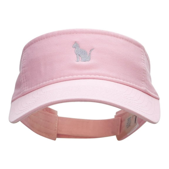 Sitting Cat Embroidered Cotton Twill Visor - Light Pink OSFM