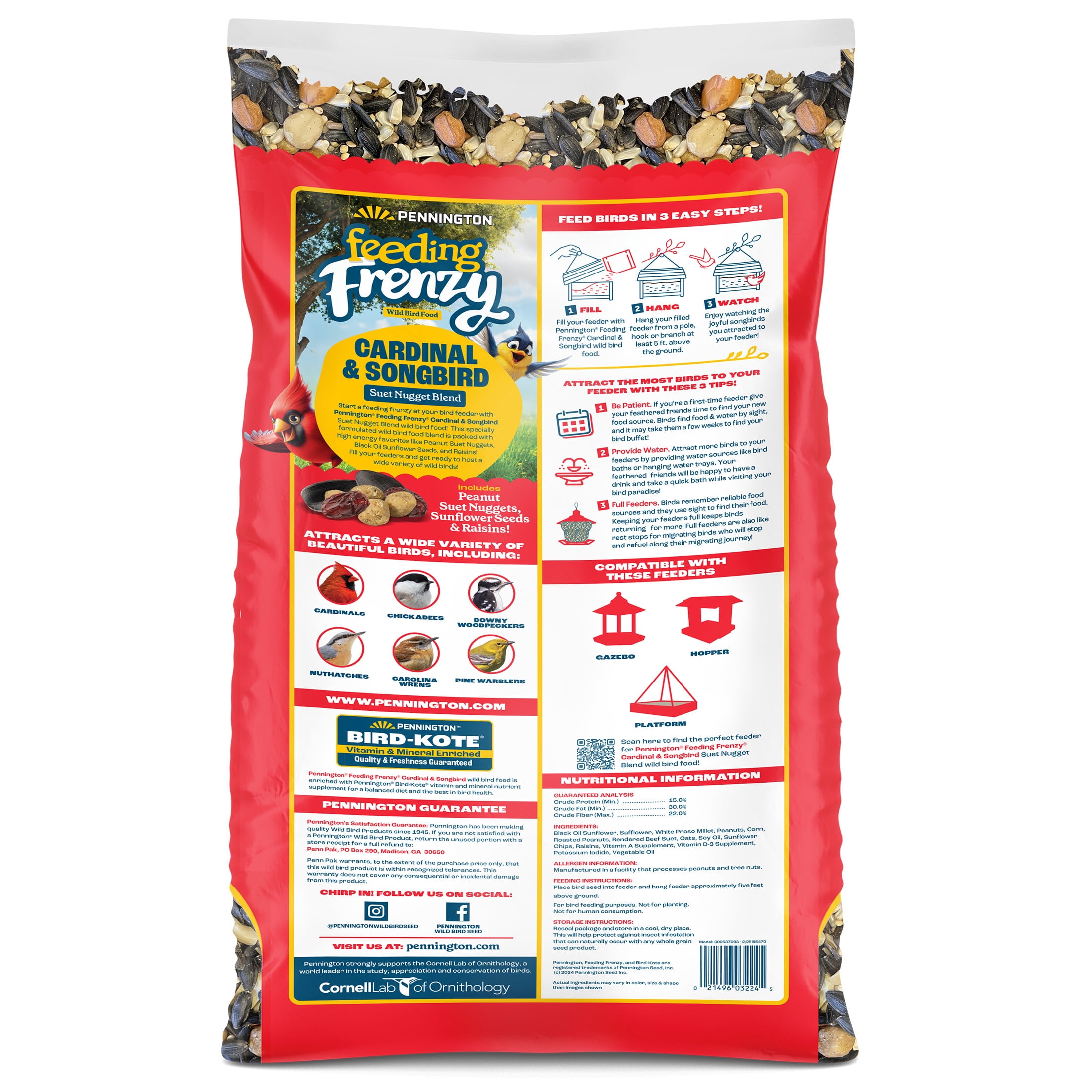 Pennington Feeding Frenzy Cardinal and Songbird, Wild Bird Food Blend, 15 lb
